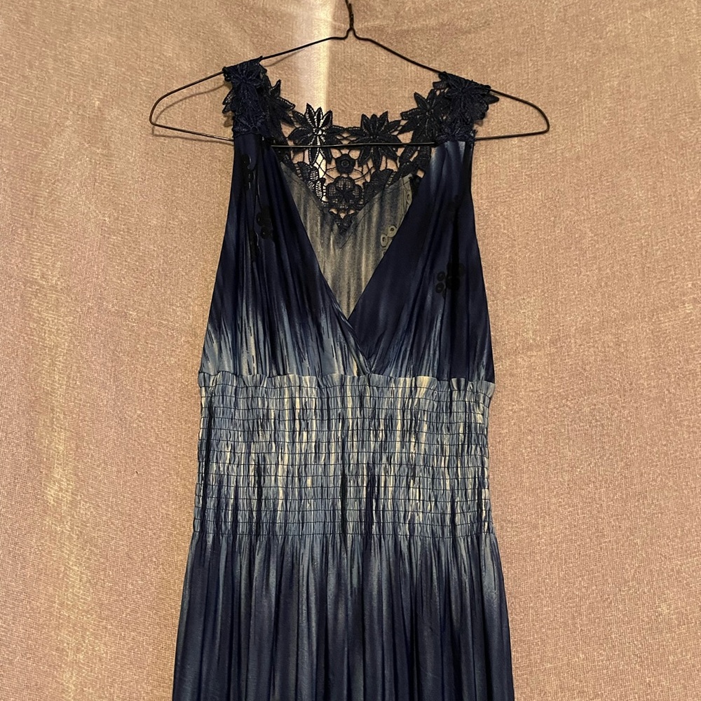 Blue and Silver Embellished V-Neck maxi Dress